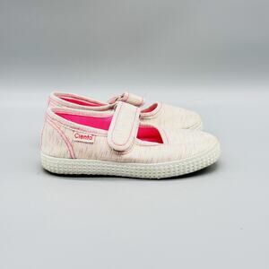 Cienta Shoes Girls 9.5 Pink Canvas Mary Jane Hooh & Loop Strap Casual Comfort